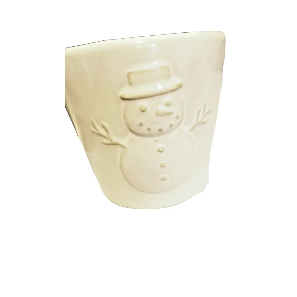 2 Pottery Barn Stick Man Snowman Ceramic Coffee/ Hot Coco Lot-‎ Christmas
